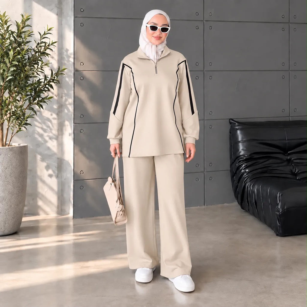 طقم Elegance الرياضي المحتشم باللون البيج